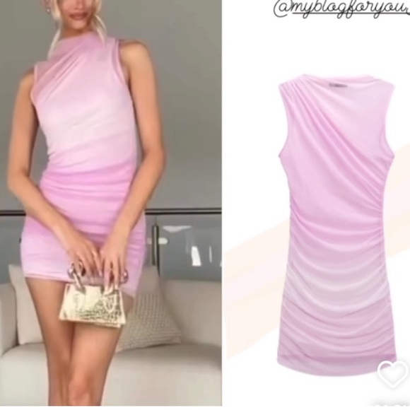Zara draped tulle mini dress Pink NWT - Picture 3 of 11